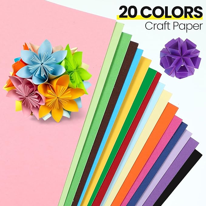 Yeaqee 300 Sheets Colored Construction Paper Bulk 8.5 x 11'' and 12 x 18'' Construction Lightweight Art School Supplies Colorful Craft Paper for Kids Adults Arts and Crafts