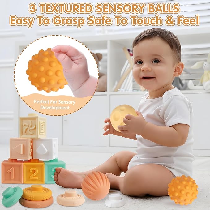 Montessori Toys for 6 Month Old 1+ Year Old 6 in 1 Musical Instruments for Toddler Stacking Blocks Rings Development Learning Educational Toy with Wooden Xylophone for 6 7 8 9 Months 1 Year Old Baby