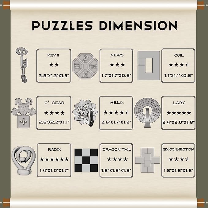 IQ Challenge Puzzles - Metal & Wooden Mechanical Puzzle Box Set 9PCS, 3D Brain Teaser Games for Adults & Teens, Handheld Decryption Lock Toys