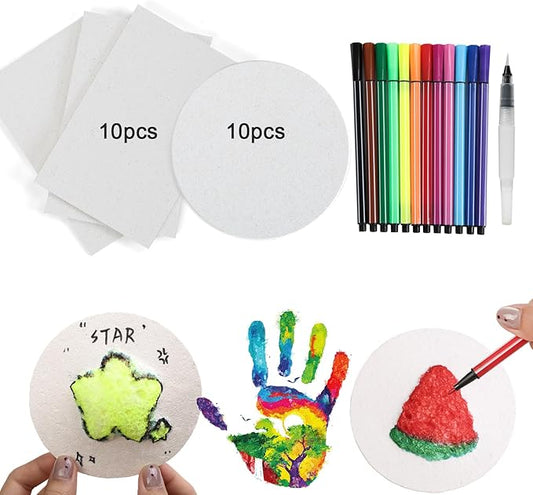 YFLLN Magic Foam Texture Papers, Puffy Texture Blank Painting Paper, 20pcs (10pcs Circle 3.93"x 3.93", 10pcs Square 4.33"x 2.75") for Acrylics Painting, Drawing, Coloring, Arts, Crafts, Doodling
