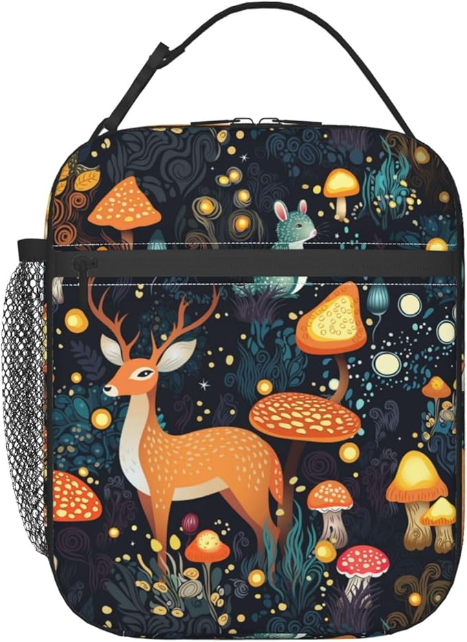 Fantasy Forest Mushrooms Grass Reusable Lunch Box Food Bag Insulated Lunch Bag for Teenage Boys Girls School Beach