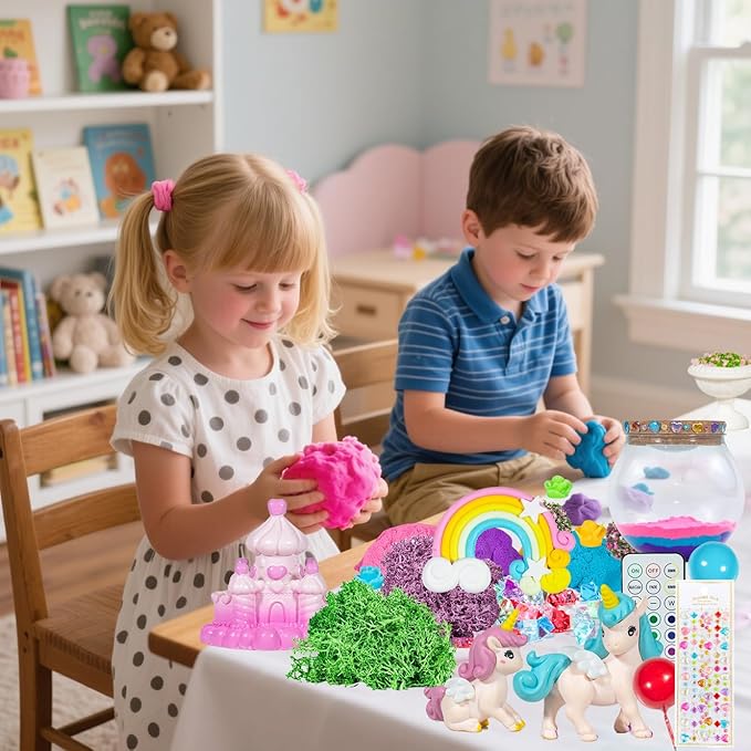 DANIUBE Unicorn Light Up Terrarium Craft Kit for Kids, DIY Unicorn Terrarium Crafts Kits with Remote LED Colorful Night Light for Kids Girls Ages 3 4 5 6 7 8-12 Years Old Birthday Gifts