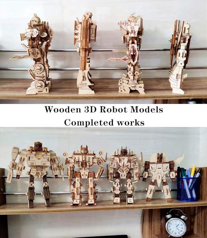 3D Wooden Robot Puzzle,4 Piece Set Wood Crafts DIY Assembly Puzzle,Wooden Robot Model Kits,3D Wood Toys for Adults Man Teens Boys Kids Birthday