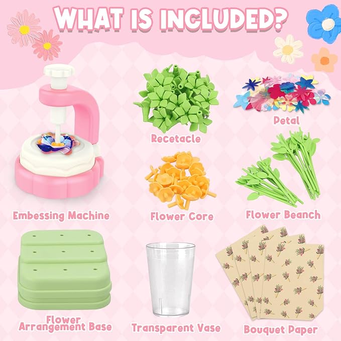 DIY Flower Craft Kits for Kids Ages 5-7: Fabric Flower Bouquets Toys, Arts and Crafts Kit for 4-8 Year Old Girls, Stem Educational Screen-Free Creative Play Gift for Girls Ages 3+