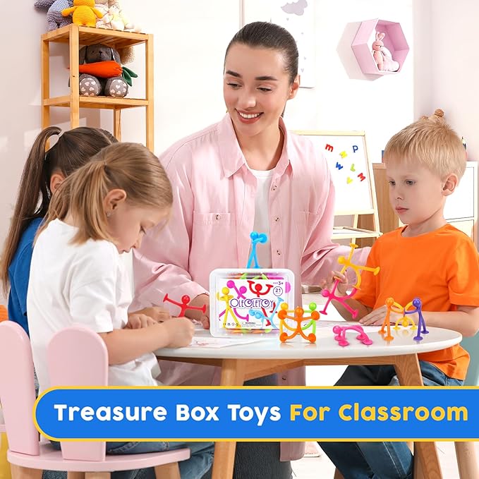 OleOletOy Suction Fidget Toys for Kids: 21 Pack Suction Cup People Toys - Fidget Toys Bulk Treasure Box Toys for Kids Autism Classroom Calm Down Corner - Prizes for School Party Favors