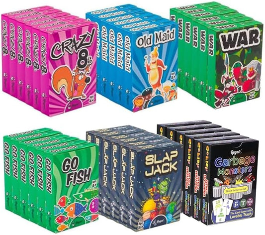 Regal Games Card Games for Kids - Go Fish, Crazy 8's, Old Maid, Slap Jack, Garbage Monsters, War - Simple & Fun Classic Family Table Game Sets (6 x 6)