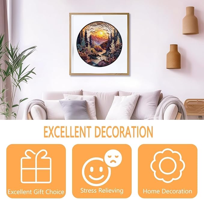 Wooden Puzzles for Adults - Sunset Forest Puzzle, Flat Puzzle with 3D Visual Effect, Unique Shape Wooden Jigsaw Puzzles, Good Gift Idea for Family and Friends (S-8.5 * 8.5in - 100 Pieces)