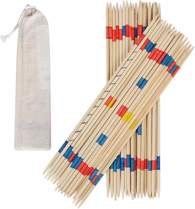 Bamboo Pick Up Sticks Game with 1 Cloth Bag, 41PCS 12 Inch Long, Fun Family Board Game for Adults and Kids