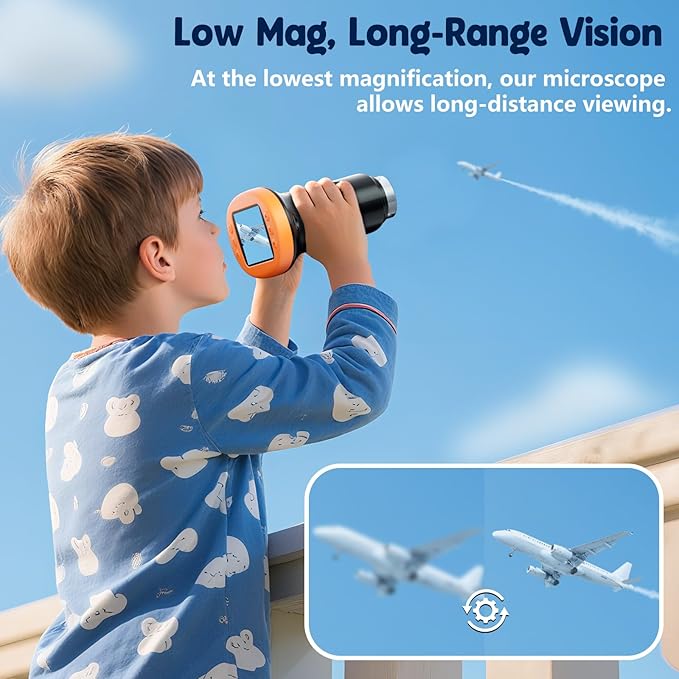 1000X Handheld Microscope for Kids, 4K 2.4" Screen Digital Kids Microscopes with 12 Slides, Portable Edu Toys Gifts for Age 3 4 5 6 7 8 9 10 11 12 Year Old Boys Girls Children Students(Orange)