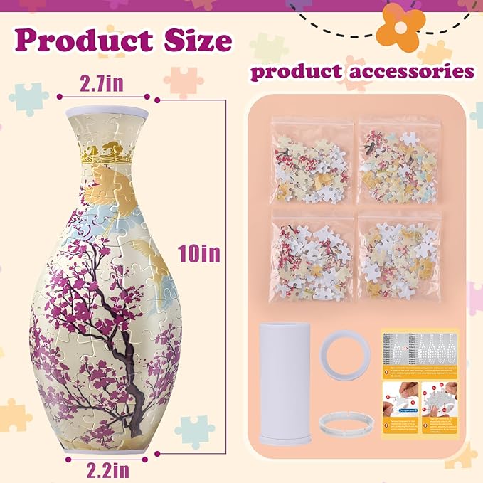 Unique 3D Puzzle for Adults - 160 Pieces of Puzzle Flower Vase, Plum Blossom Themed Art Projects Gift for Women Housewarming Home Decoration