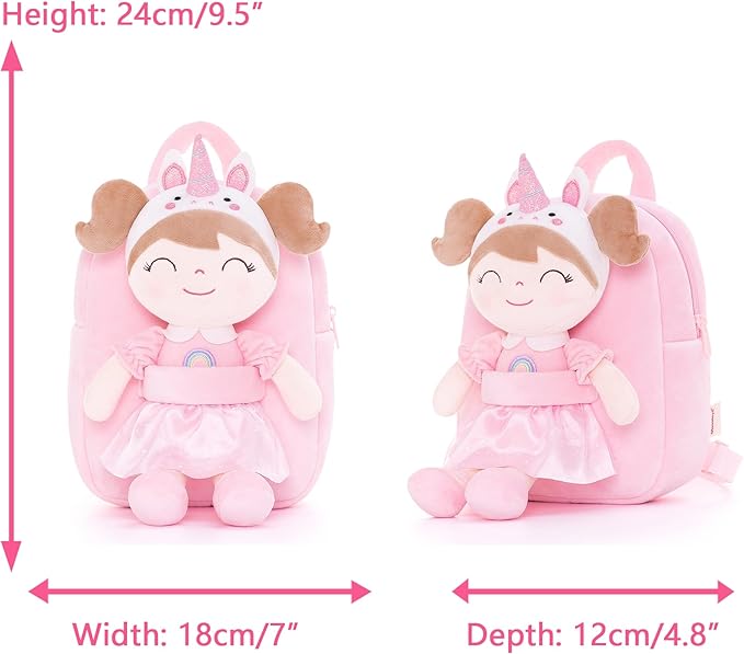 Gloveleya Back to School Gifts for Girls Toddler Backpack Kids Backpack soft unicorn Girl Doll Backpacks pink 9"