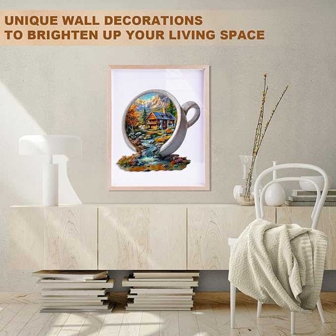 Wooden Puzzle for Adults-Wooden Puzzle Unique Shape Advanced Cup of Serenity Wooden Jigsaw Puzzle for Adult, Wood Puzzles,Challenge Wooden Jigsaw Puzzle(M-11.4 * 11.2in 200pcs)
