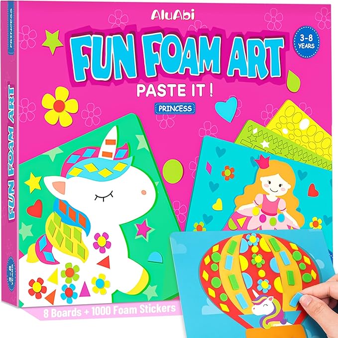 Foam Sticker Art Craft Activity,No Mess Fun Sticker for Kids, DIY 3D Foam Felt Craft Kit,Creative Learning Toy Travel Game,Birthday Christmas Gifts for Boys Girls Toddlers Ages 3 4 5 6 7 8