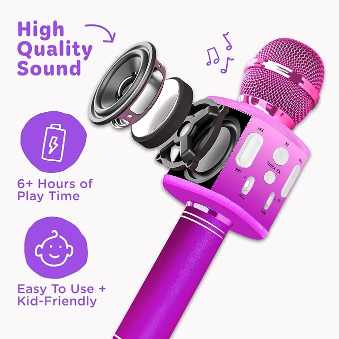 Move2Play, Kids Karaoke Microphone | Includes Pre-Loaded Songs & Bluetooth | Kids Birthday Party Gift | Toy for All Ages 2, 3, 4, 5, 6+ Year Old Girls, Boys & Toddlers
