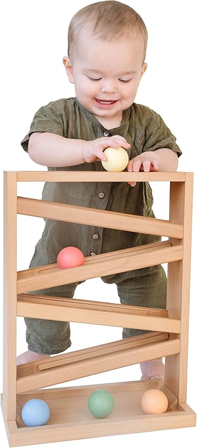 Montessori Ball Tracker Wooden Ball Drop - Wood Toys for 3 Year Old - Educational Toy for Baby and Toddler - Ramp Maze Run Track Toy - First Birthday Gift 18 Months