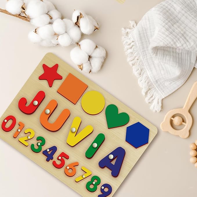Custom Name Puzzles for Toddlers 1-3 - Name Puzzle for Kids, Personalized Wooden Animal Puzzle, Baby Gifts, Baby Shower, Christmas, Newbaby Gift, Gifts for 1 2 3 Years Old (Circle-number-02)