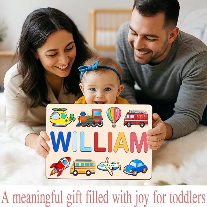 LOVELYPOD Personalized Name Puzzle for Kids, Custom Name Puzzles for Toddlers 1-3 Animal Puzzle, Customized 1st Birthday for Girls & Boys Wooden Toys for Kids, for New Baby - Style 2