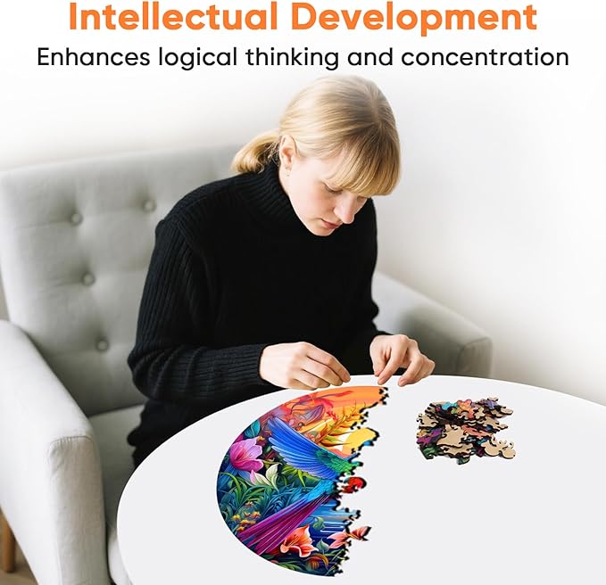 Wooden Puzzles for Adults, Hummingbird and Flower Puzzles 200 Pieces, Unique Shaped Jigsaw Puzzles for Adults and Kids, Birthday Gifts Fun Challenge Family Game 11.2'' x 11.2''