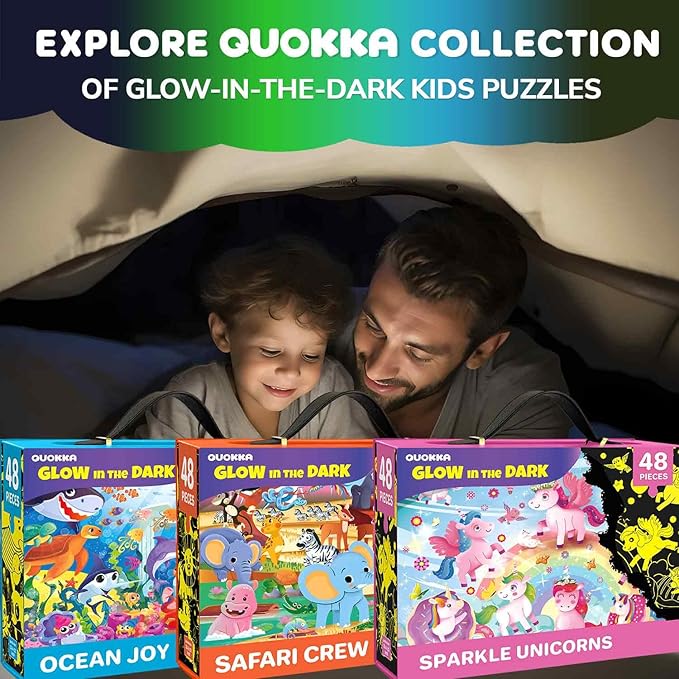 QUOKKA Floor Puzzles for Kids Ages 4–8 – 2x3 FT Giant Glow in The Dark Jigsaw – 48 Large Pieces – Deep Sea Adventure Scene – Montessori Toy with Gift Box – Fun Learning Activity