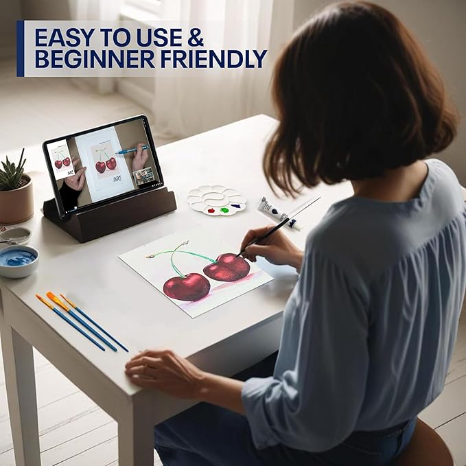 Painting4Real DIY Painting Class Kit for Adults with Video Tutorials: Learn to Paint Cherries – How to Paint with Acrylics – Painting & Art Supplies – 9 Piece Acrylic Paint Set