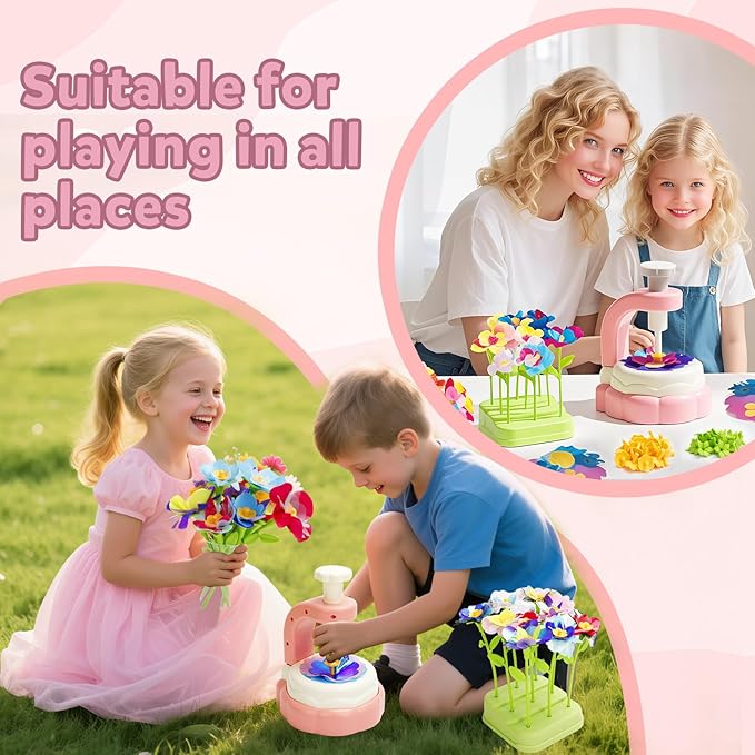 JIUTONG Kids Fabric Flower Bouquet Kit - DIY Arts and Crafts Toys for Girls Boys Ages 4-8,Handmade Floral Arrangement Playset Educational Activity Gift Set for Birthdays Holidays Parties