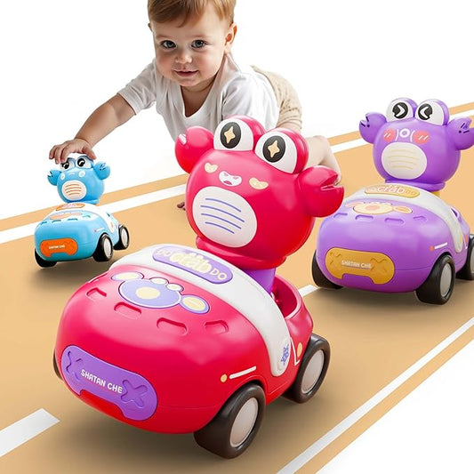 iPlay, iLearn Press to Go Crab Car Toys Set for Toddlers 1-3, Baby Push Go Friction Racing Cars, Infant Play Vehicle Set, 1st Birthday Gift for 12-18-24 Months, 1 2 3 One Yrs Old Boys Girls Child Kid
