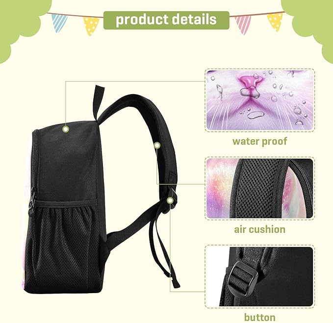 Cute Cats Rainbow Toddler Backpack for Boys Girls 3-6 Small Preschool Backpacks for Kids Elementary Mini Bookbag for Preschool for School