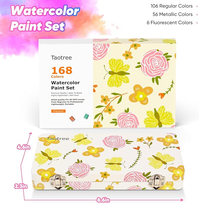 Taotree Watercolor Paint Set 168 Colors, Art Supplies Watercolors Kit Travel Water Colors with Paints Brushes, Crafts Painting Supplies, Drawing Gifts for Teens Girls Boys Kids Adults Artists