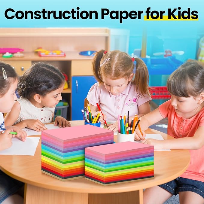 Yeaqee 200 Sheets Colored Construction Paper Bulk 8.5 x 11'' and 12 x 18'' Construction Lightweight Art School Supplies Colorful Craft Paper for Kids Adults Arts and Crafts