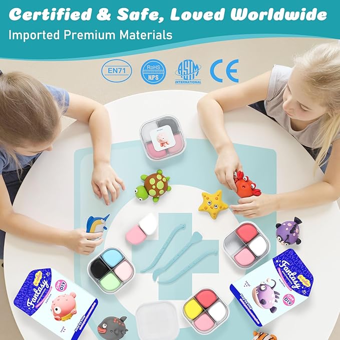 Air Dry Modeling Clay for Kids - Ocean Adventure, 12 Boxes Clay Kit with 4 Tools & Tutorials, Soft DIY Craft Kit for Art Projects, Creative Gift for Boys & Girls Ages 3+