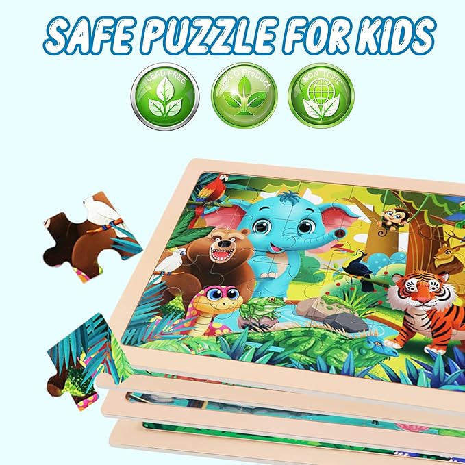 Puzzles for Kids Ages 4-6, 4 Packs Wooden Jigsaw Puzzles for Toddlers 3-5, Preschool Educational Puzzles Boards Toys Gifts for 3 4 5 6 Boys Girls