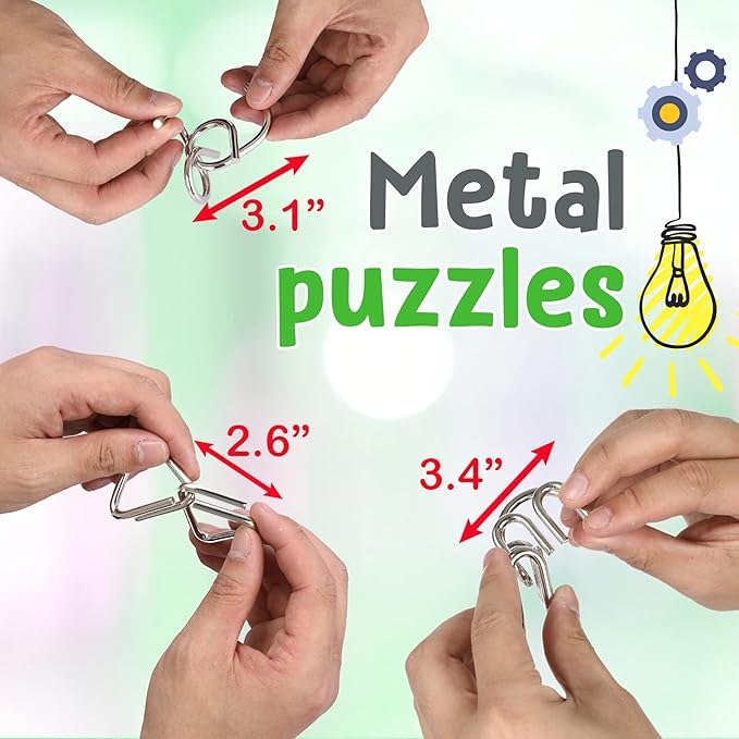 Brain Teasers Metal Puzzles for Kids & Adult 22Pack, Mind, Logic and IQ Game Test Toy for Teens, Disentanglement 3D Coil Cast Wire Chain Intelligence Toy for Party & Office, Puzzle Travel Games（Hard）