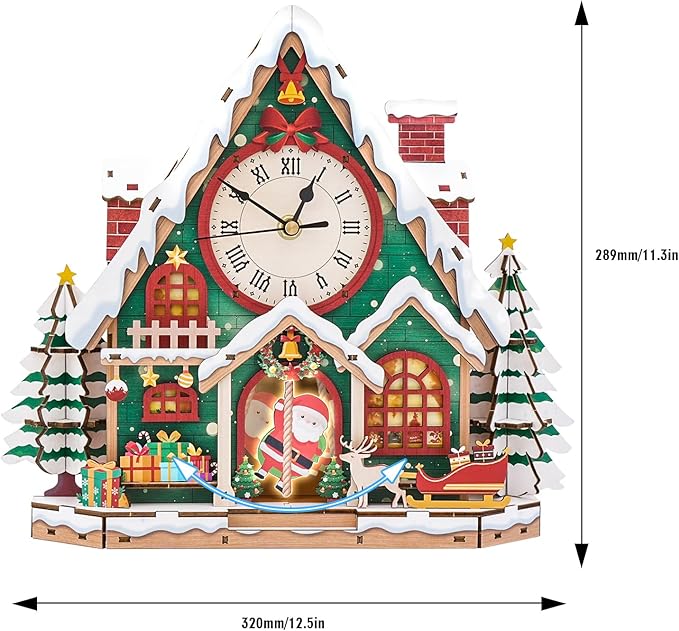 3D Wooden Puzzles for Adults Snow House Clock - Model Building Kit Christmas Wall ‌‌Clock Puzzle Creative Art Craft Gift Home Decor for DIY Enthusiasts, Brain Teaser Building Set Birthday Gifts