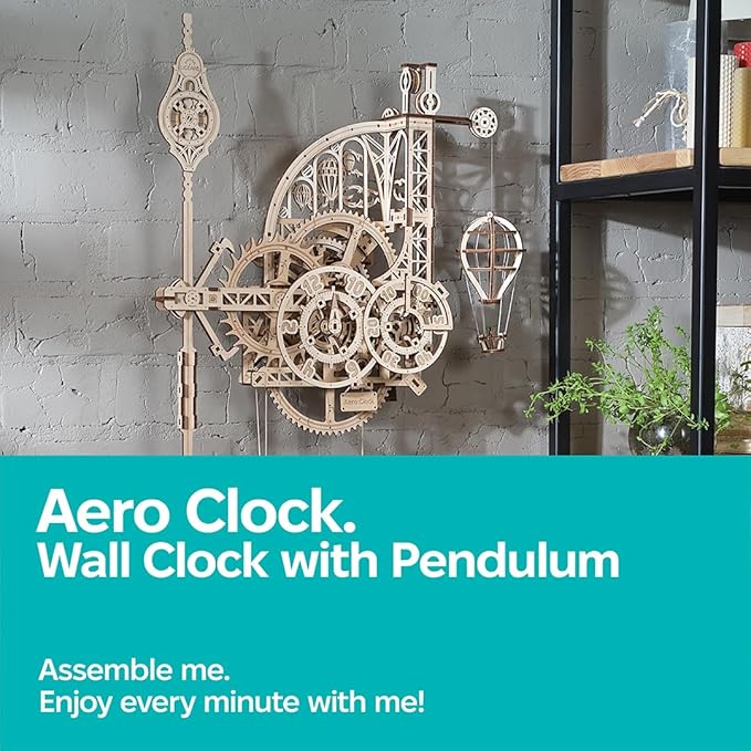 UGEARS Wooden 3D Puzzles for Adults Aero Clock - Mechanical Puzzles for Adults, Wall 3D Clock Puzzle with Pendulum Model Kit - DIY Miniature Kit Crafts Gift for Birthday - 320 Pcs