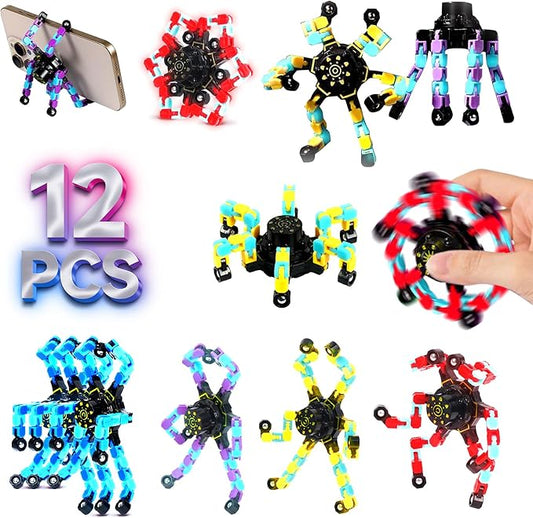 12PCS Glow Fidget Toys Bulk Transformable Fidget Spinner Party Gifts Travel Sensory Toys for Easter Basket Stuffers Birthday Party Favours School Rewards