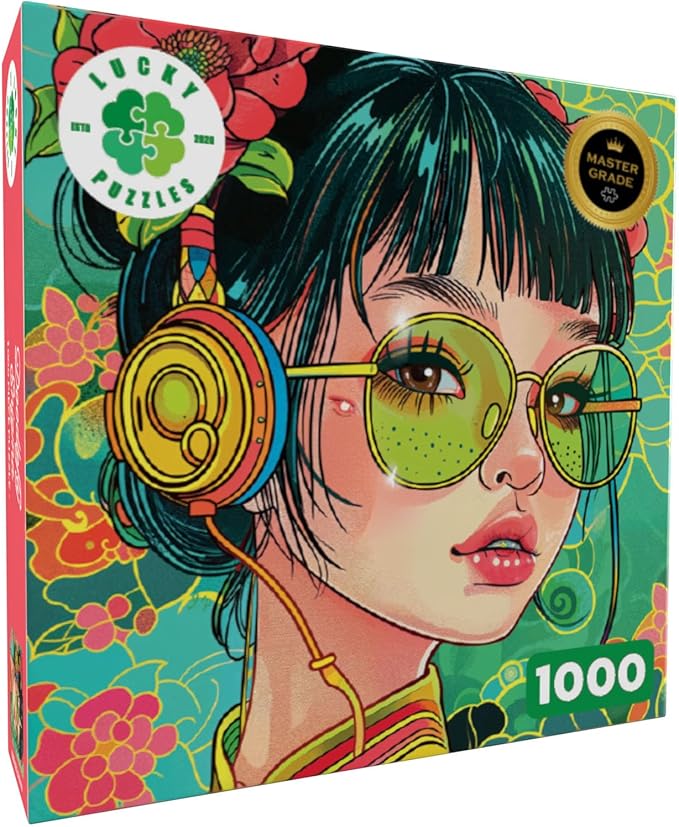 Lucky Puzzles - Doodlefly Enigma 1000 Piece Jigsaw Puzzle for Adults | Cyberpunk Art Puzzle with Vibrant Lime and Pistachio Colors | Challenging Brain Teaser | Unique Puzzle Gift