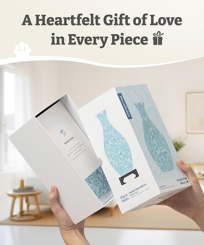 PieceRelax Unique Flower Vase - 3D Puzzle Vase for Adults to Flower Arrangement and Home Decoration Made by 160 Curved and Translucent Plastic Puzzle Pieces - Summer Blossom [S1041]