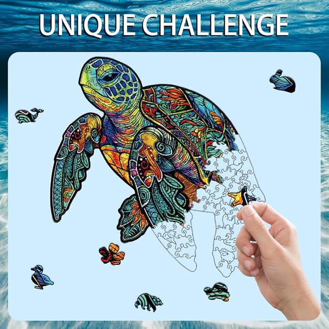 200 Piece Puzzles for Kids, 11.8x9.8 Inches Wooden Sea Turtle Jigsaw Puzzles, Ocean Turtle Puzzle for Family Game, Sea Animal Puzzle with Drawstring Bag and Gift Box for Birthday Gift