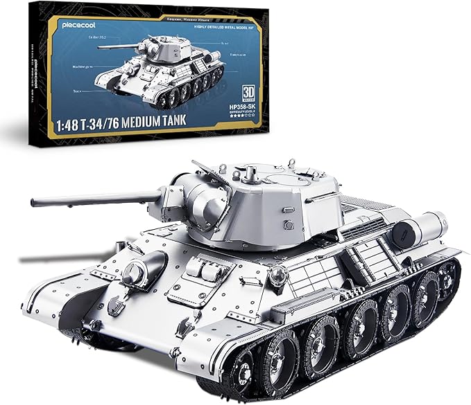 Piececool 3D Puzzles for Adults, Soviet T34 Tank Model Building Kits (1:48 Scale), Metal Kit to Build, Challenging Brain Teaser Puzzle DIY Arts and Craft Kits, Best Gifts