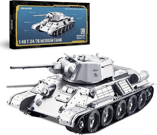 Piececool 3D Puzzles for Adults, Soviet T34 Tank Model Building Kits (1:48 Scale), Metal Kit to Build, Challenging Brain Teaser Puzzle DIY Arts and Craft Kits, Best Gifts