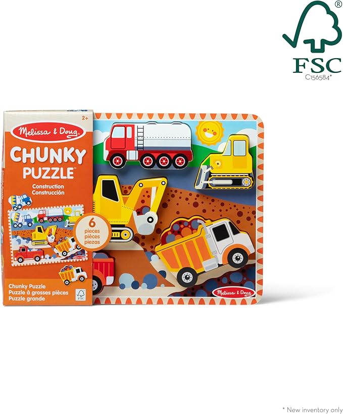 Melissa & Doug Construction Vehicles Wooden Chunky Puzzle (6 pcs) - FSC Certified