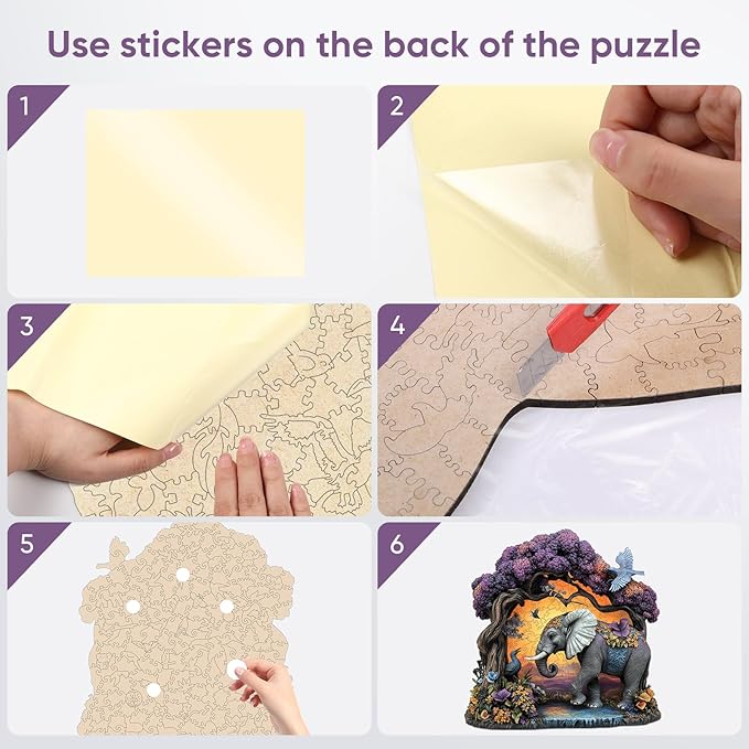 Wooden Puzzles for Adults, Elephant Jigsaw Puzzles 200 Pieces, Unique Shaped Puzzle for Adults and Kids, Christmas Birthday Gift Family Game 11 x 11.2 Inch