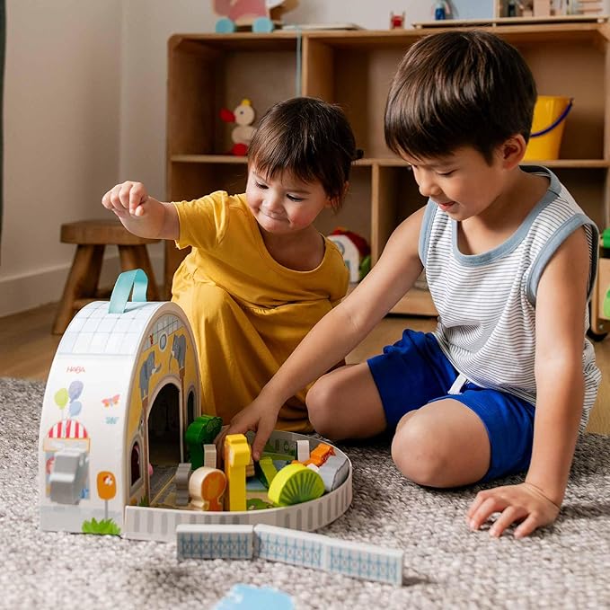 HABA Wooden Animal Playset - Play World at The Zoo, STEM Educational Toy with Zoo Animals & Accessories, Preschool Learning Toy for Ages 2+, Made in Germany