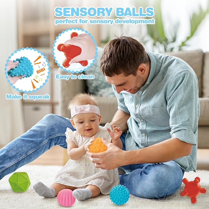 Baby Toys 6-12 Months, Montessori Toys,Baby Teething Toys, Sensory Bin Toy, Stacking Building Blocks & Rings Infants,Sorting Sensory Learning Gift for Toddlers for Toddlers 0-3-6-9-12 Month, 5 in 1