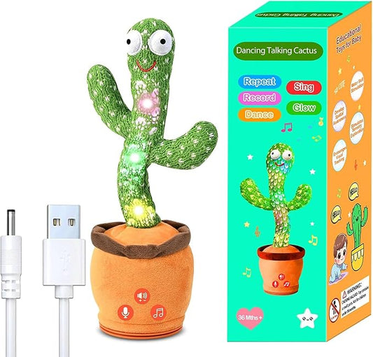 Rechargeable Dancing Talking Cactus Toy for Baby Toddler, Boys Girls Gifts Singing Mimicking Toys Recording Repeating What You Say with 120 English Songs