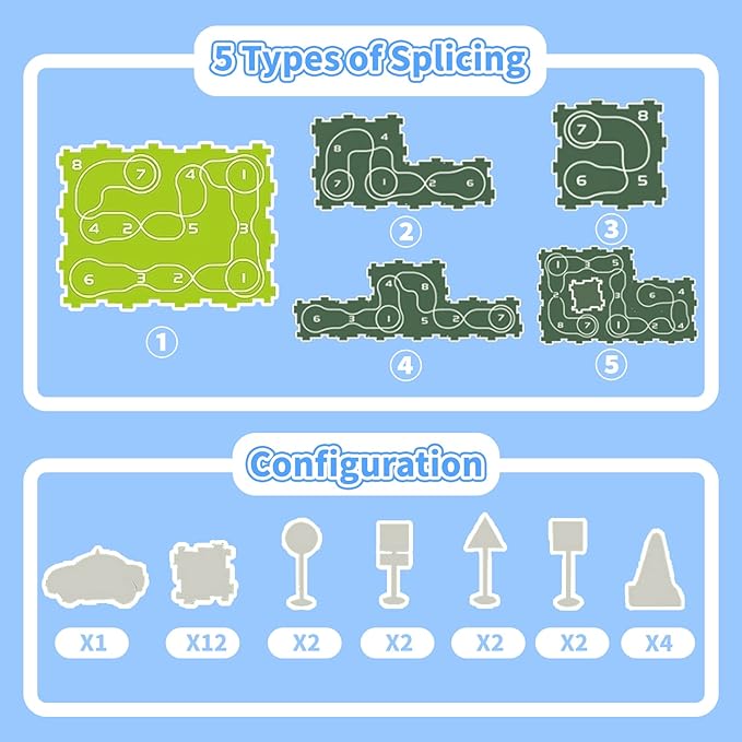 Plastic Puzzles for Kids Ages 3-5 with A Cute Vehicle, Toddler Puzzle Track Play Set Gift, Race Tracks for Kids 3-5, Toys for 3 4 5 6 Year Old Boys Girls, Montessori Toys for Toddler