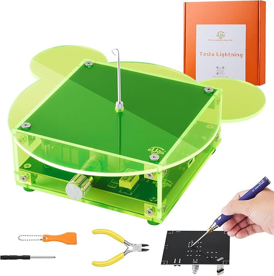 STEM DIY Toys Hand Soldering Electronic Tesla Lightning Kit|Science Craft Kit for Kids Ages 8-9-10-11-12-13-14-15+Years Old|Educational Gifts for Boys&Girls|Video Guide (Bear-Fluorescent Green)