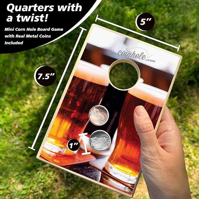 Coinhole Desktop Coin Bouncing Party Game Set | Tabletop Cornhole Board Game | Small Cornhole Travel Game Includes Coins