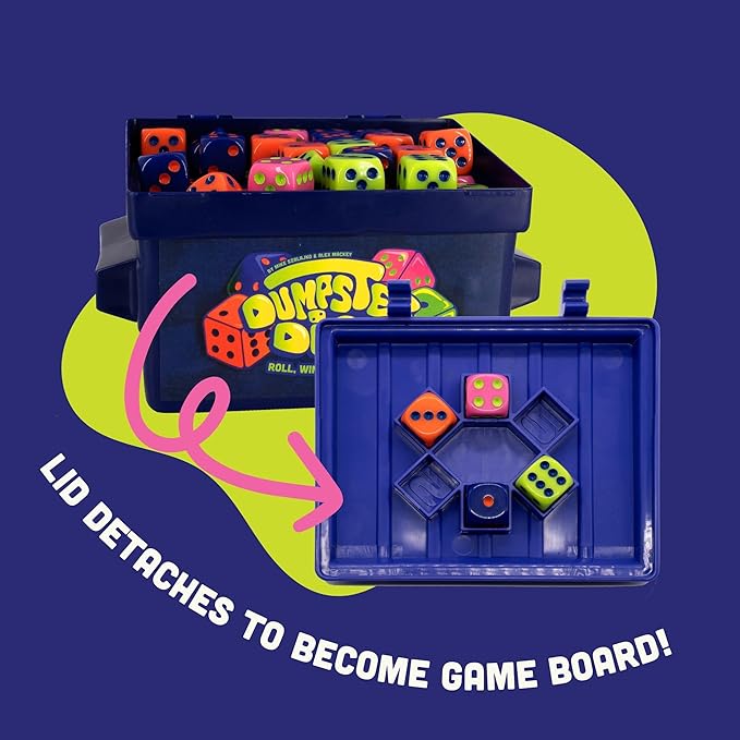 Big Discoveries Dumpster Dice - Fast-Paced Family Dice Game | Fun 4-Player Board and Dice Game with Dumpster, 80 Dice, and Graffiti Stickers | Perfect for Travel, Parties, and Game Night