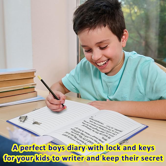 GINMLYDA Boys Diary with Lock for Kids, Dinosaur Diaries 7.1x5.3 160 Pages Boy Journal Secret Cute Notebook with Lock and Key for Little Kid Writing Drawing Gift for Pre school Age 6,8,12